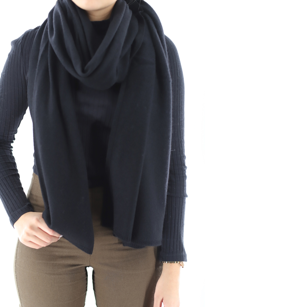 La Fiorentina Cashmere Blend Knit Shawl - Black